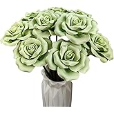 advozcate Handmade Porcelain 3D Ceramic Rose Flower, Eternal Flower Decoration for Home Office Decor, Creative Desktop vases, Porcelain Decorations, Set of 9 (Green)