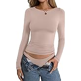 EasyGala Womens Double Lined Long Sleeve Shirts Boat Neck Going Out Tops Trendy Slim Fitted Tees Basic Fall Outfits 2025