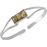 Handmade Moss Agate Cuff Bracelet, Genuine Crystal Healing Stone, Adjustable Natural Gemstone Bracelet, Boho Chic Jewelry, Gift for Her