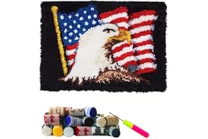 DL-YTG Latch Hook Kits Rug American Flag Crochet Yarn Cushion Colour Pre-Printed Canvas Cover Rug Needlework DIY Hook and Latch Kit Christmas Home Decoration 52x38cm/20 X15inch
