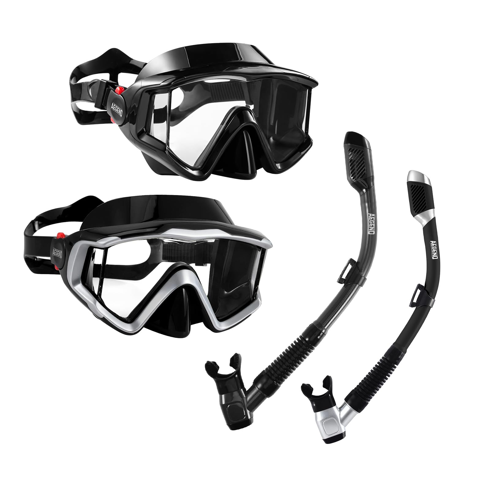 Photo 1 of Aegend Snorkeling Gear for Adults, Dry Snorkel Set Panoramic View Enhanced Anti-Leak and Anti-Fog Technology, Adjustable Strap for Snorkeling Scuba Diving Swimming with Mesh Bag(Black & Silver)