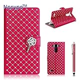 LG G3 Case Nccypo Fashion Bling Twinkling Crystal Folio Leather Slim Protective LG G3 Phone Case For LG G3 (2014) [Metal Wrist Wallet- Rose Red] with Card Slots and Stylus