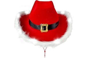 COFASHION Light Up Cowboy Hat Christmas Hats for Women Red Cowgirl Hat Santa Hats Adult Red Cowboy Hat Cow Headband-Adjustable String