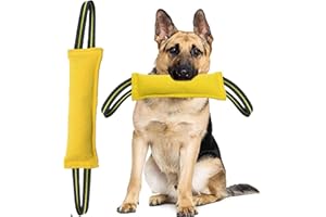 Clysoru Tug Toy for Dogs with 2 Strong Red Band Handles,Lasting Training Equipment Puppy to Large Dogs Interactive Toy,Best for Tug of War Pull Indestructible Dog Rope Toys. (Yellow red Hand)