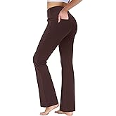 nuveti 27"/29"/31"/33"/35"/37'' High Waist Workout Bootleg Yoga Pants Tummy Control 4 Pocket Workout Yoga Pants Flare Leggings (Darkbrown XXL 27'')