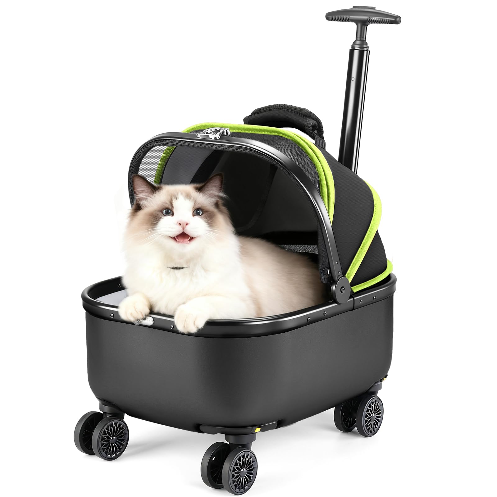 Photo 1 of Lekereise Cat Carrier with Wheels (Black), 180° Wide Open Rolling Cat Carrier for Outdoor Adventures, Silent Wheels & Hard Bottom for Park/Camping, Portable Pet Travel Carrier for Cats Up to 15 lbs