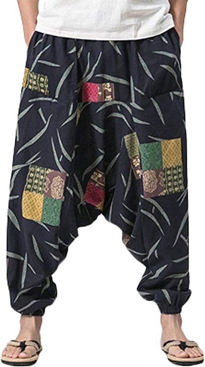 perdontooMens Womens Harem Pants Loose Fit Boho Yoga Hippie Aladdin Drop Crotch Trousers