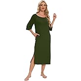 WiWi Womens Viscose from Bamboo Nightgowns 3/4 Sleeves Nightshirts Full Length Soft Knit Sleep Shirts S-XXL
