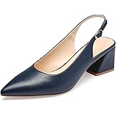 GENSHUO Women's Slingback Closed Toe Block Chunky Low Heel Pumps - 2.36 Inches Office Wedding Party Dress Shoes