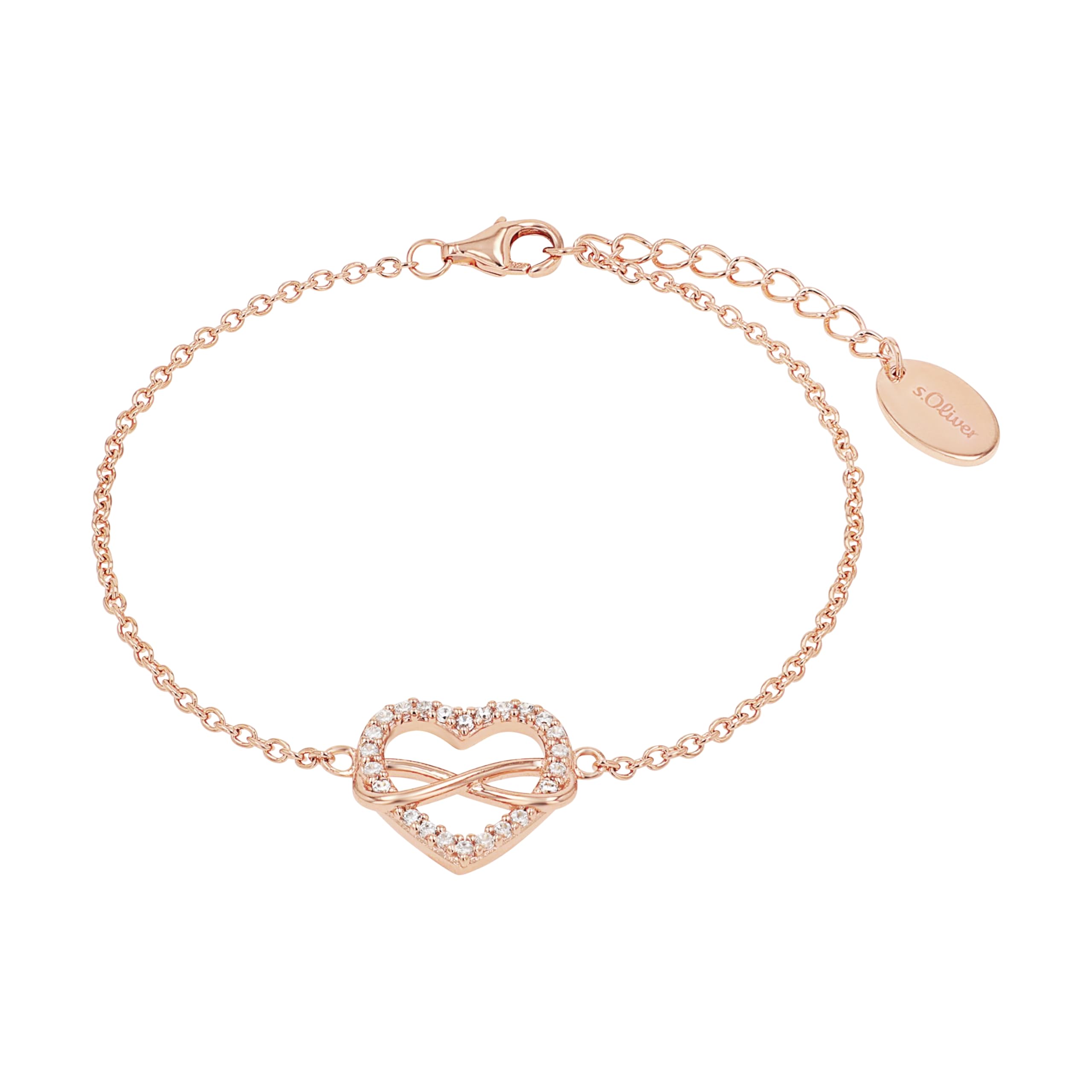 s.Oliver Bracelet Women Arm jewelry, with Zirconia synth., 17+3 cm, Rosé, Heart, Comes in jewelry gift box, 2020990