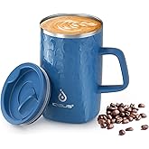 Ideus Vacuum Insulated Coffee Mug, 16oz Reusable Stainless Steel Thermal Double Walled cup with Handle and Slider Lid for Hot & Cold Beverages, BPA Free (Leapord Blue)