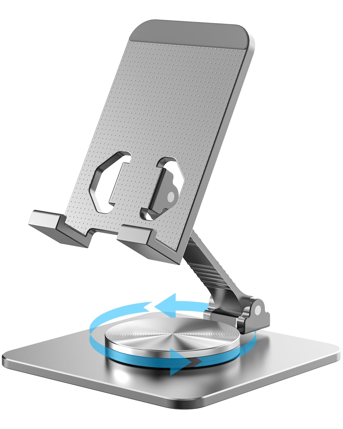 Photo 1 of SOJUNER Cell Phone & Tablet Stand for Desk, Aluminum Adjustable Holder for iPhone, iPad & Smartphones || Foldable Mount with 360° Swivel, Stable Base & Portable Design for 4–9.7in Devices, Grey