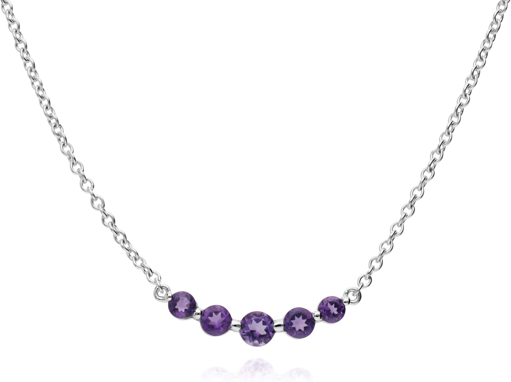 Gemondo Women Sterling Silver Five Stone Amethyst Round Gradient 45cm Necklace