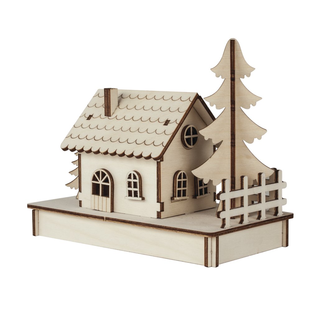 Rayher 46299000 Construction Kit wooden House with interlocking parts, Wood Building Set, 30 slot-together Pieces, 17.5x9.4x14cm — image 1