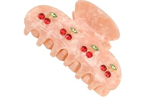 Fokmuaex 1pcs Strong Hold Acetate Hair Clips for Women, Nonslip Cherry Hair Claw Clips for Thin Hair, Cute Acrylic Hair Clamp