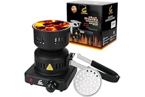 ASANMA Charcoal Starter - Coal Burner for Cubes Hot Plate Durable Faster Electric Coal Stove 120V~600W Charcoal Burner with Detachable Handle Stainless Steel Grill & Rack Smart Heat Control for BBQ Kitchen