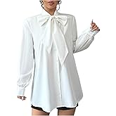 GORGLITTER Women's Bow Top Blouse Business Casual Button Up Long Sleeve Shirt Elegant Office Work Blouses