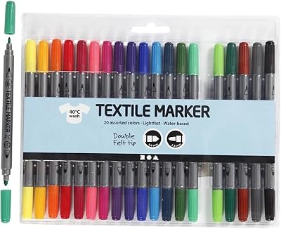 Creativ Permanent Fabric Markers 20 Pack – 10 Colours for Clothes & Textile