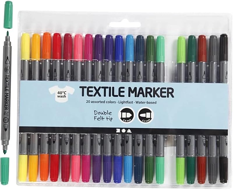 Creativ Permanent Fabric Markers 20 Pack – 10 Colours for Clothes & Textile