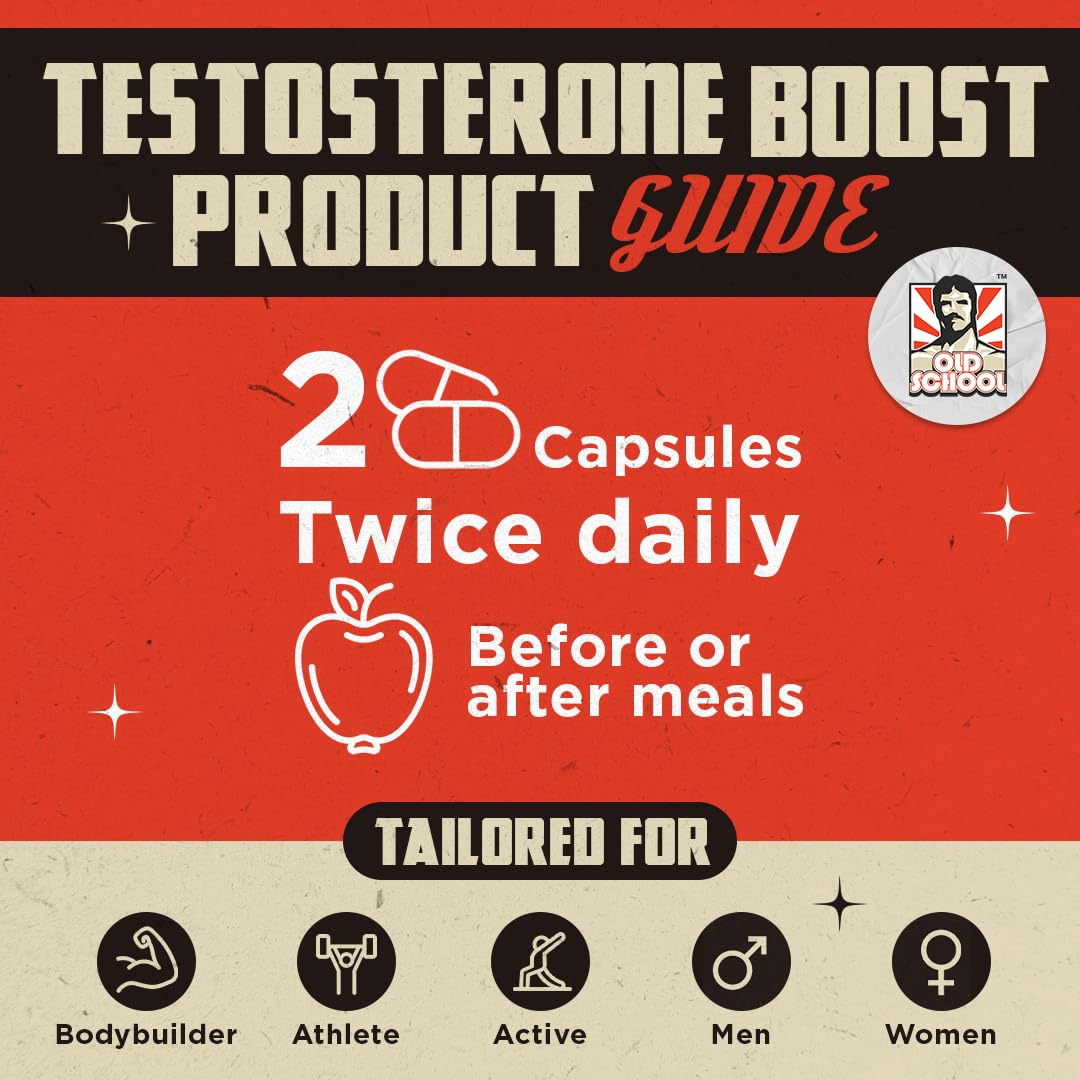 Old School Labs Testosterone Supplement for Men – Shoden® Ashwagandha + Tongkat Ali & Maca Root – Max Potency Test Booster for Muscle, Strength, Drive & Stamina – 120 Veggie Caps