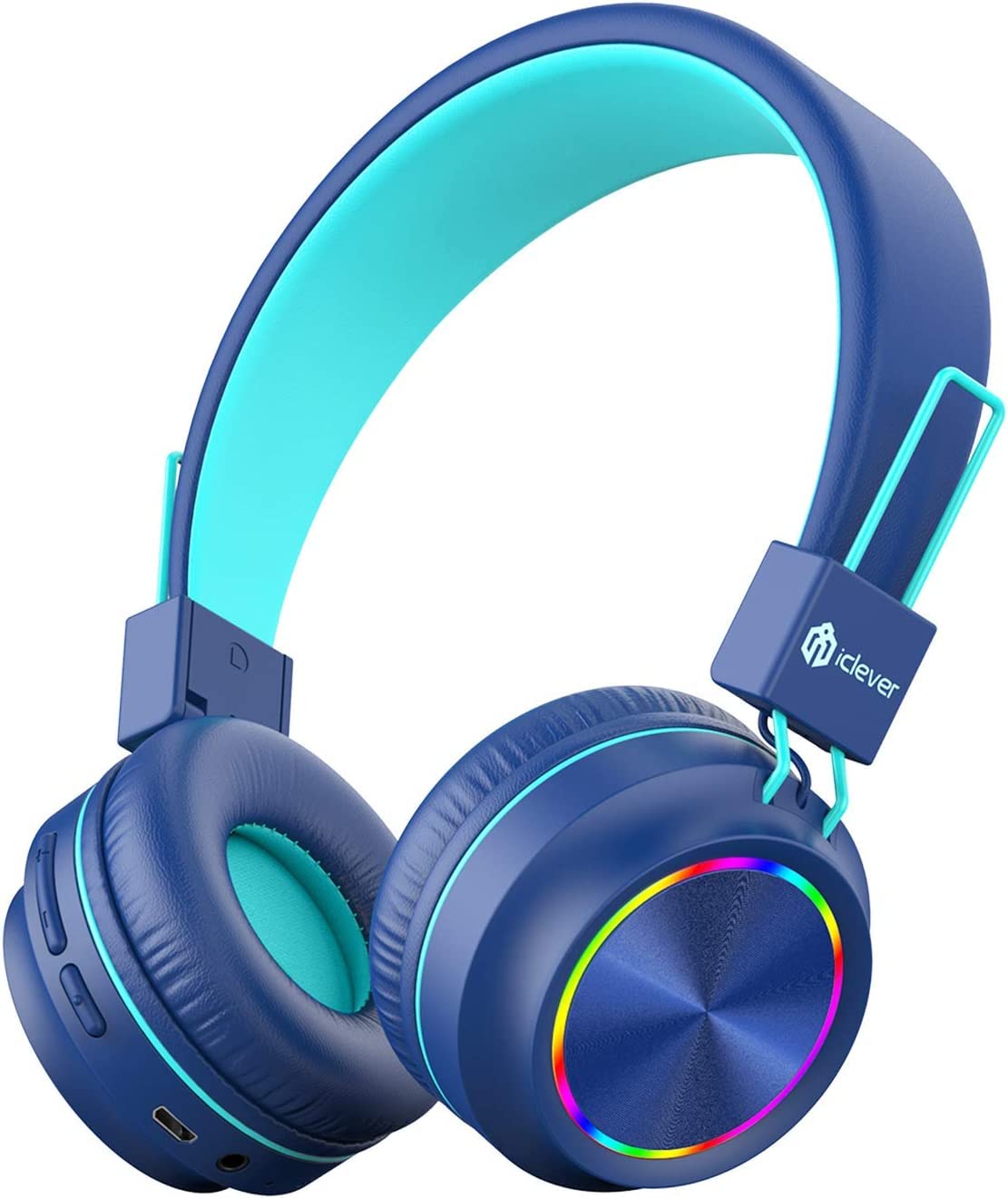 Photo 1 of iClever BTH03 Kids Bluetooth Headphones, Colorful LED Lights, 35H Playtime, Bluetooth 5.4, Type C Fast Charging, Safe Volume, Stereo Sound Mic, On Ear Kids Wireless Headphones for iPad Airplane, Blue