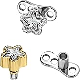 AccGin 2Pcs Cubic Zirconia Dermal Anchor Tops and Base Surgical Steel Dainty Crystal Microdermals Body Piercings Studs Punk Personalized Jewelry Gifts for Women Hypoallergenic Silver Gold 14G