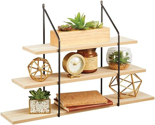 Mdesign Wandregal Mit 3 Ebenen Kleines Bad Und Kuchenregal Aus Metall Und Mdf Holz Wandmontiertes Holzregal Fur Kosmetik Handtucher Oder Gewurze Und Mehr Schwarz Und Naturfarben Amazon De Kuche Haushalt