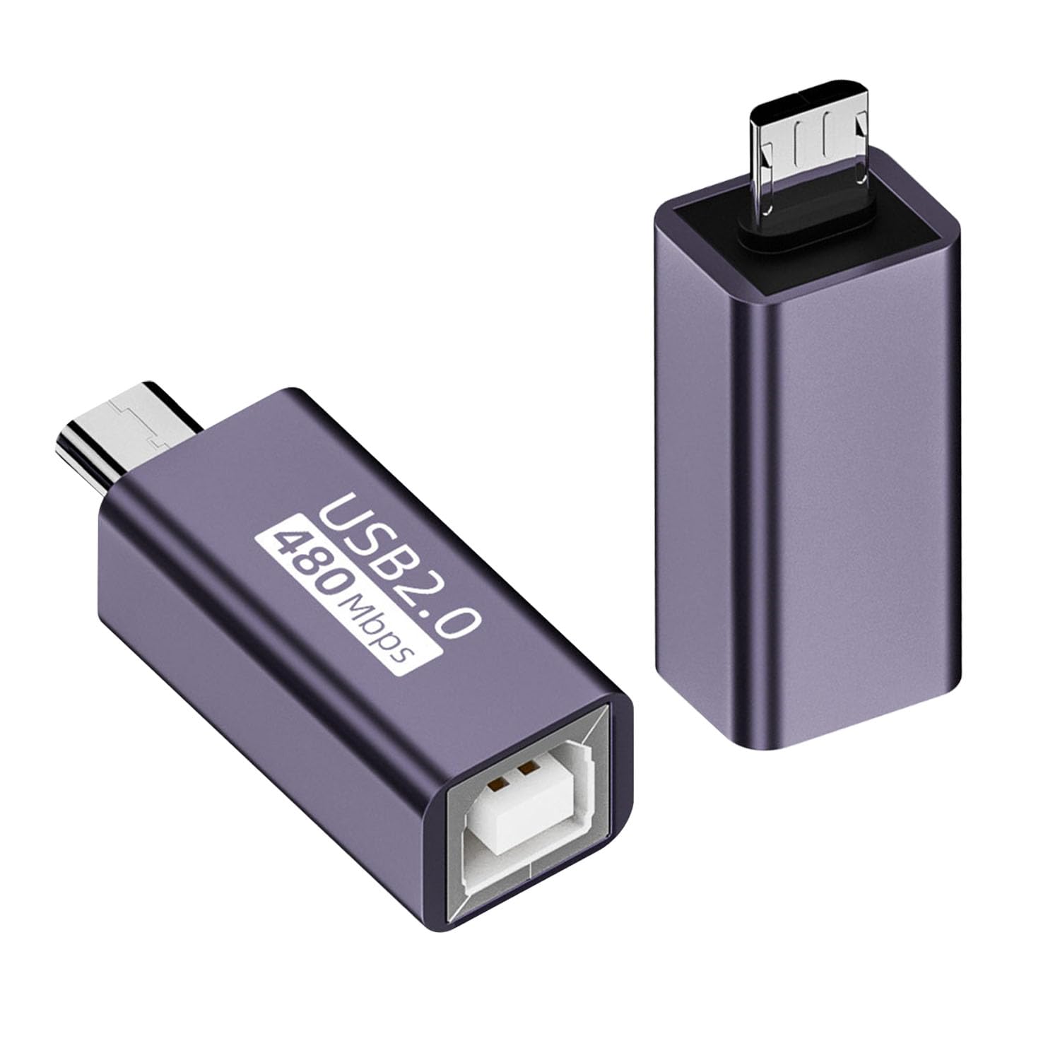 QIANRENON Micro USB Male to USB B Female Printer Connector Micro USB Plug to MIDI Jack Electronic Instrument Adapter 480Mbps 7W Charging, Al Housing, for Electronic Piano/Drum Printer Scanner, 2Pcs