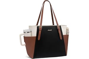 LOVEVOOK Leather Work Tote Bag for Women With Large Cup Holder,15.6 Inch Laptop Tote Bag for Women,Professional Briefcase Computer Teacher Business Shoulder Bag