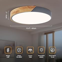 Vikaey Modern LED Ceiling Light, Minimalist Wood