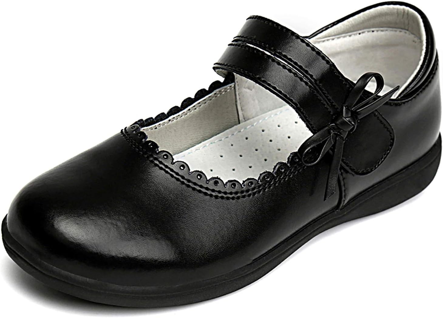 Little Girls Shoes Black School Uniform Dress Shoes Ballet Flat Adorable Girl Black School Shoes Size 3.5 Front Bow Elastic Casual Mary Jane Girl Leather Shoes 11 Yr Slip on Kids (Black 02FL 37)