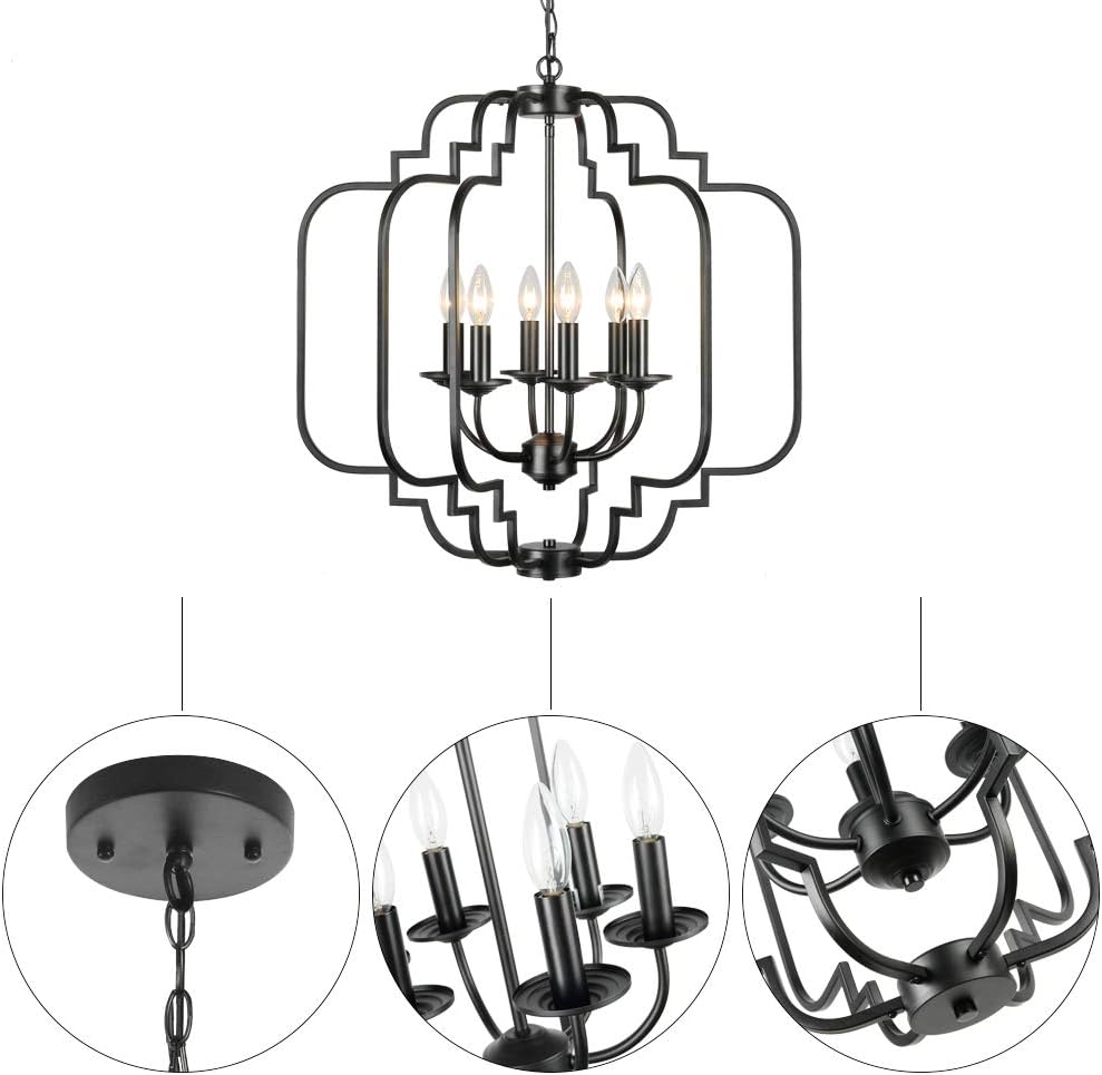 T&A Orb Black 6-Light Chandelier,Rustic Wrought Iron Large Chandelier Modern Farmhouse Hanging Light for Dining Room Foyer Kitchen: Home Improvement