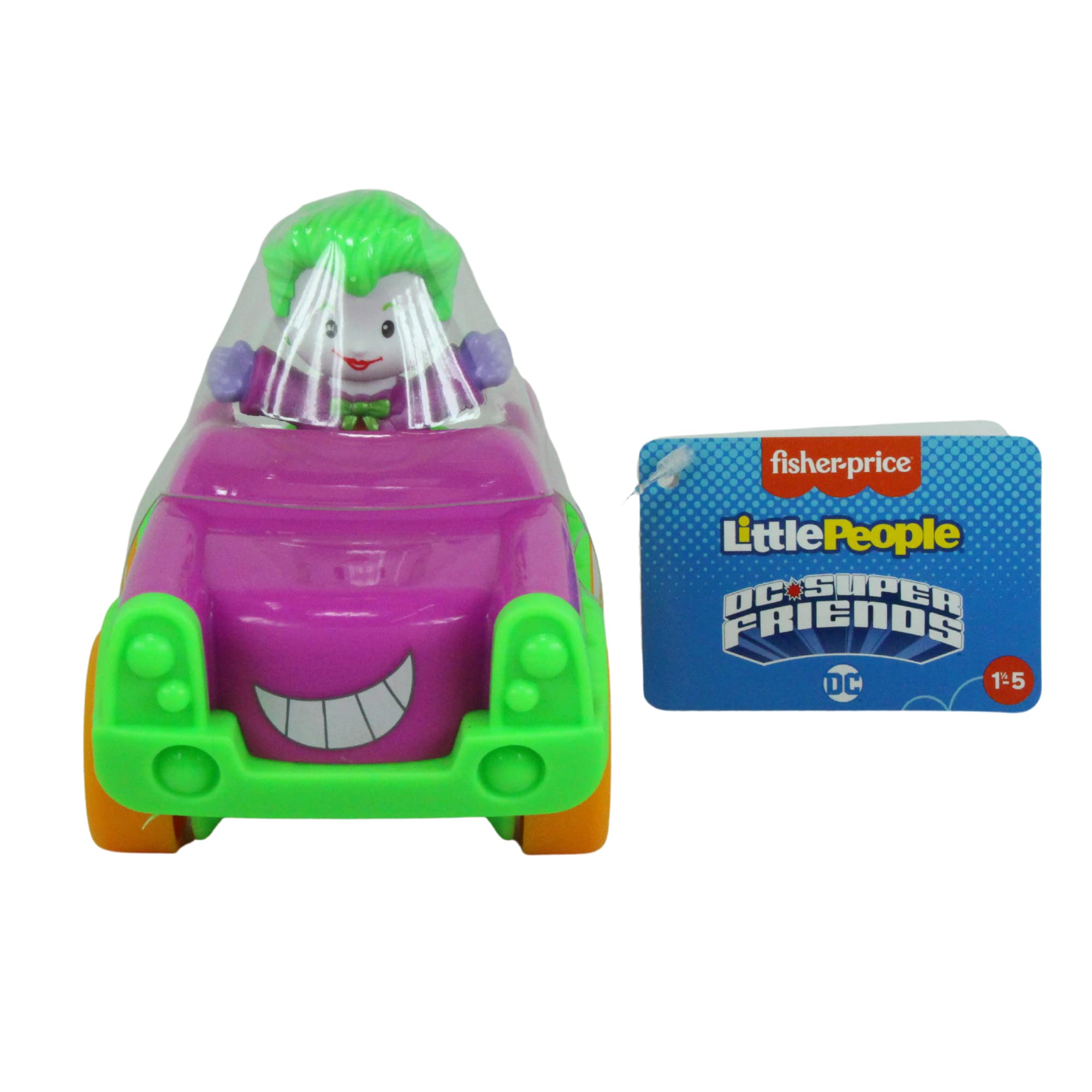 Fisher-Price Little People DC Super Friends Large 5" 13cm Wheelies - Includes Joker & Jokermobile