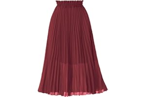 GOOBGS Women's Pleated A-Line High Waist Swing Flare Midi Skirt