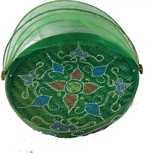 Bamboo (natural & eco-friendly) food or fruit basket/tent with retractable cover (mesh/net) - Green