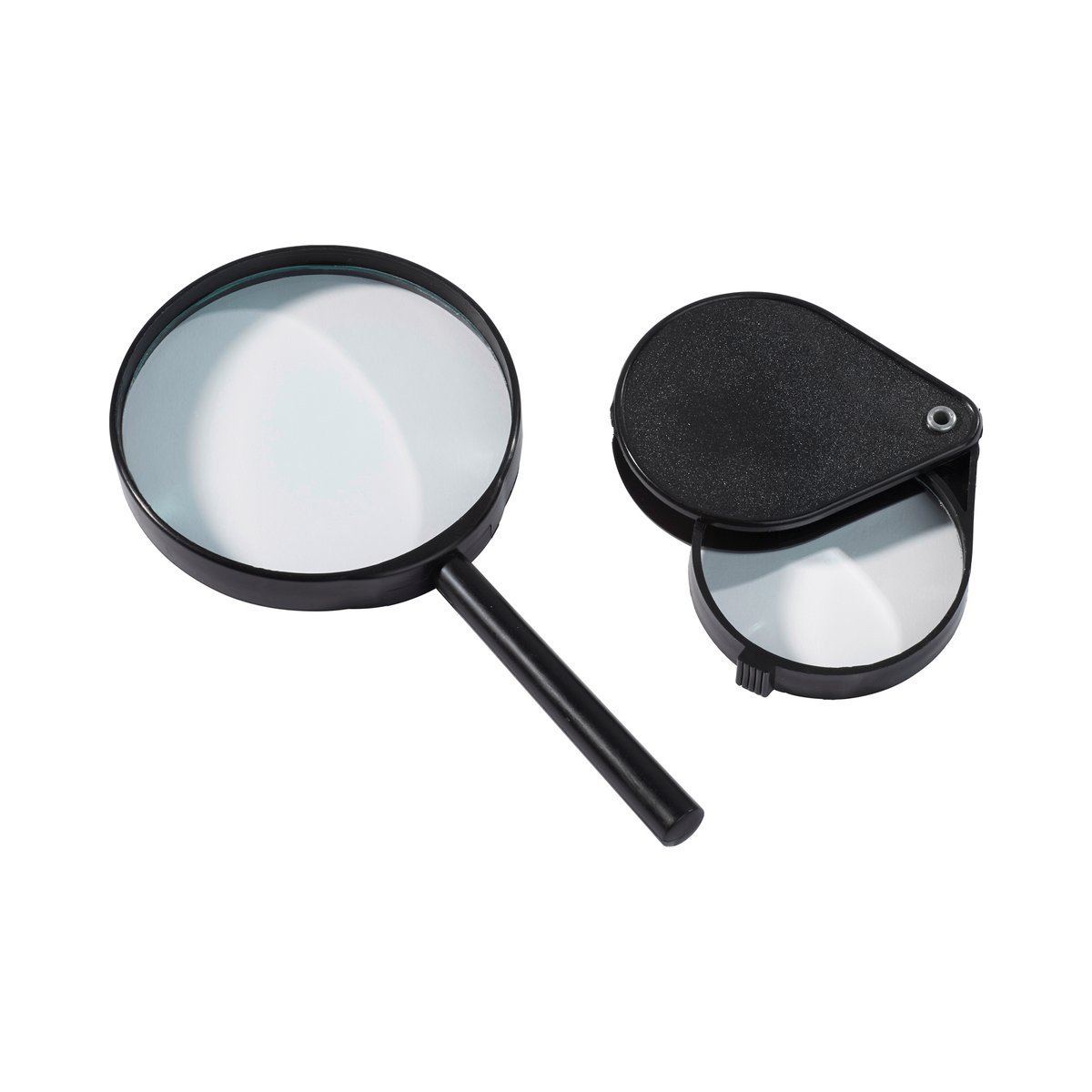 BAKAJI G147 Set, 2 Pieces. Reading Hand 1 x Folding Magnifying Glass V2, Black, 2pcs