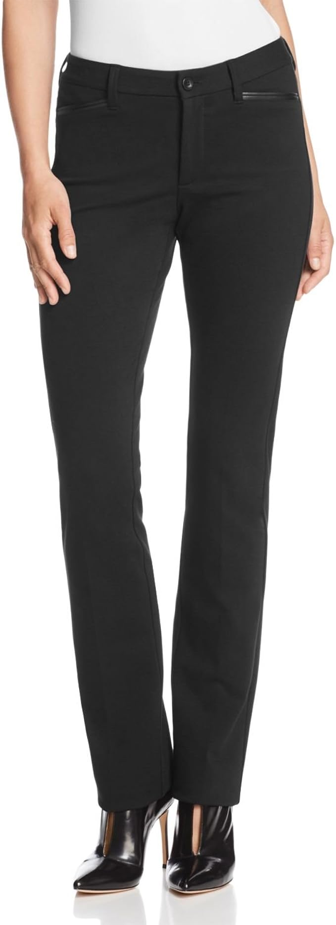 NYDJ Women's Marilyn Straight Ponte Knit Pants with Faux Leather Trim