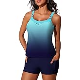 Summer Mae Women's Tankini Swimsuits 2 Piece Tummy Control Bathing Suit with Pocket Shorts Ring Linked 2025 Swimwear