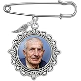 Memorial Wedding Bouquet Photo Charm Pin or Grooms Boutonniere Pin Photo Memory Charm Brooch Keepsake with Guardian Angel Wing Charm Add Your Own Picture