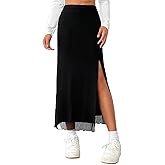 Avanova Women's Mesh Slit Split Long Skirts High Waisted Sexy Summer Maxi Skirts