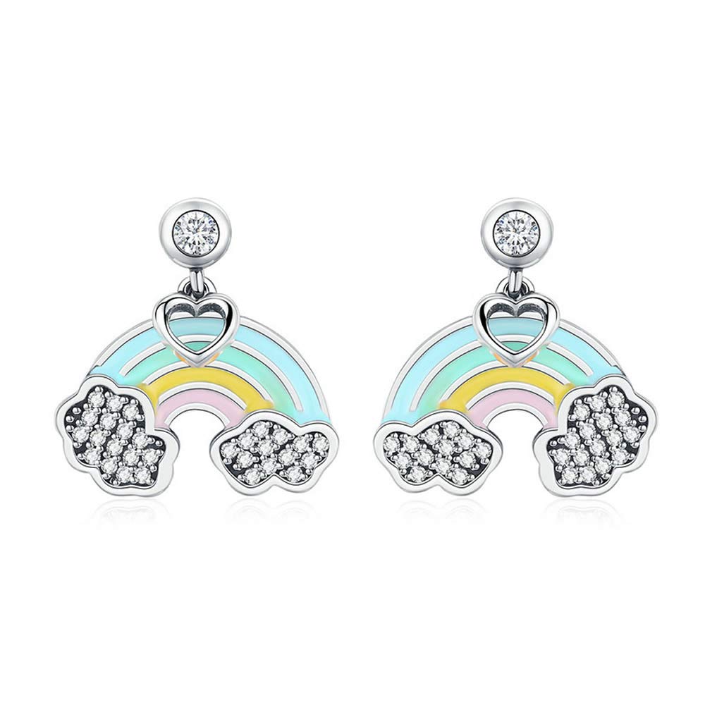 Rainbow 925 Sterling Silver Fashion Heart colourful Enamel Rainbow Stud Earrings for Women Fashion Earrings Fine jewellery