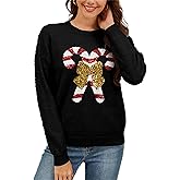 Christmas Sweaters for Women Cute Sequins Christmas Sweater Ugly Xmas Sweater Crewneck Holiday Knit Pullover Tops