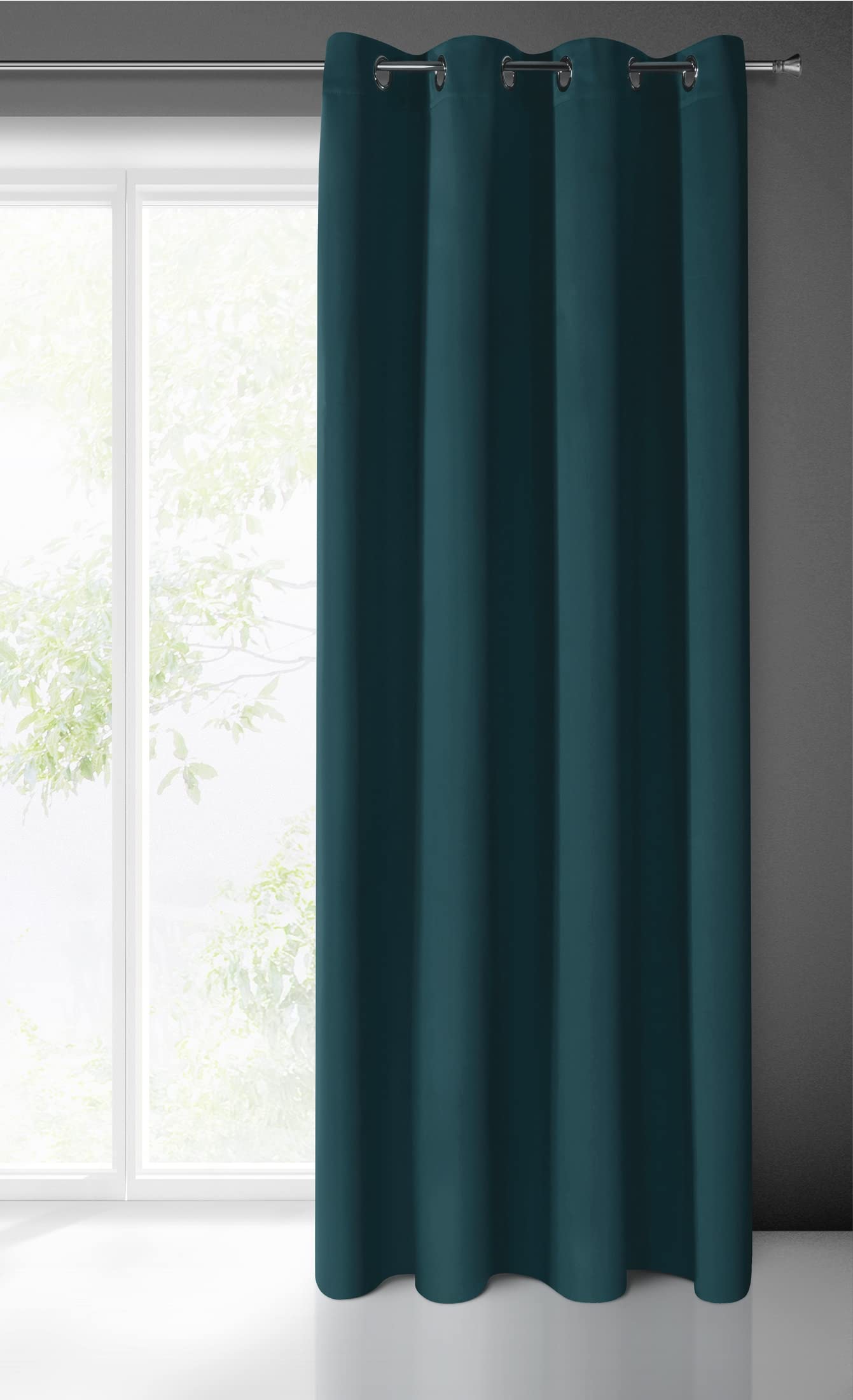 Eurofirany LOGAN Extra Long Blackout Curtain - 1 Unit Eyelets, Light blocking Room Darkening Bedroom Living Room, W53 x L98, Petrol
