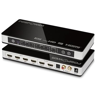 4 x 2 HDMI Matrix Switch [Ultra HD 4K x 2K], FosPower 4 in 2 Out SwitcherSplitter with Optical &amp; LR Audio Output - Support 3D 1080p | ARC -