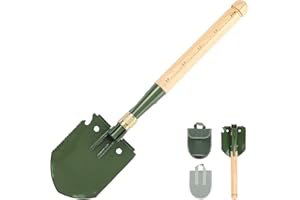 MASTIFF GEARS Folding Survival Shovel (w/Pick) - Wooden Handle, Heavy Duty Carbon Steel Military Entrenching Tool for Gardeni