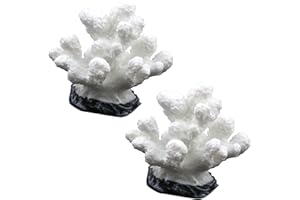 Semetall Sea Coral Sculpture, 2Pcs White Resin Aquarium Ornaments for Fish Tank Decorations
