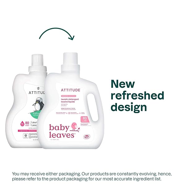 ATTITUDE BABY LAUNDRY DETERGENT LIQUID, EWG VERIFIED, SAFE FOR BABY CLOTHES, INFANT AND NEWBORN, VEGAN AND NATURALLY DERIVED WASHING SOAP, HE COMPATIBLE, UNSCENTED, 80 LOADS, 67.6 FL OZ
