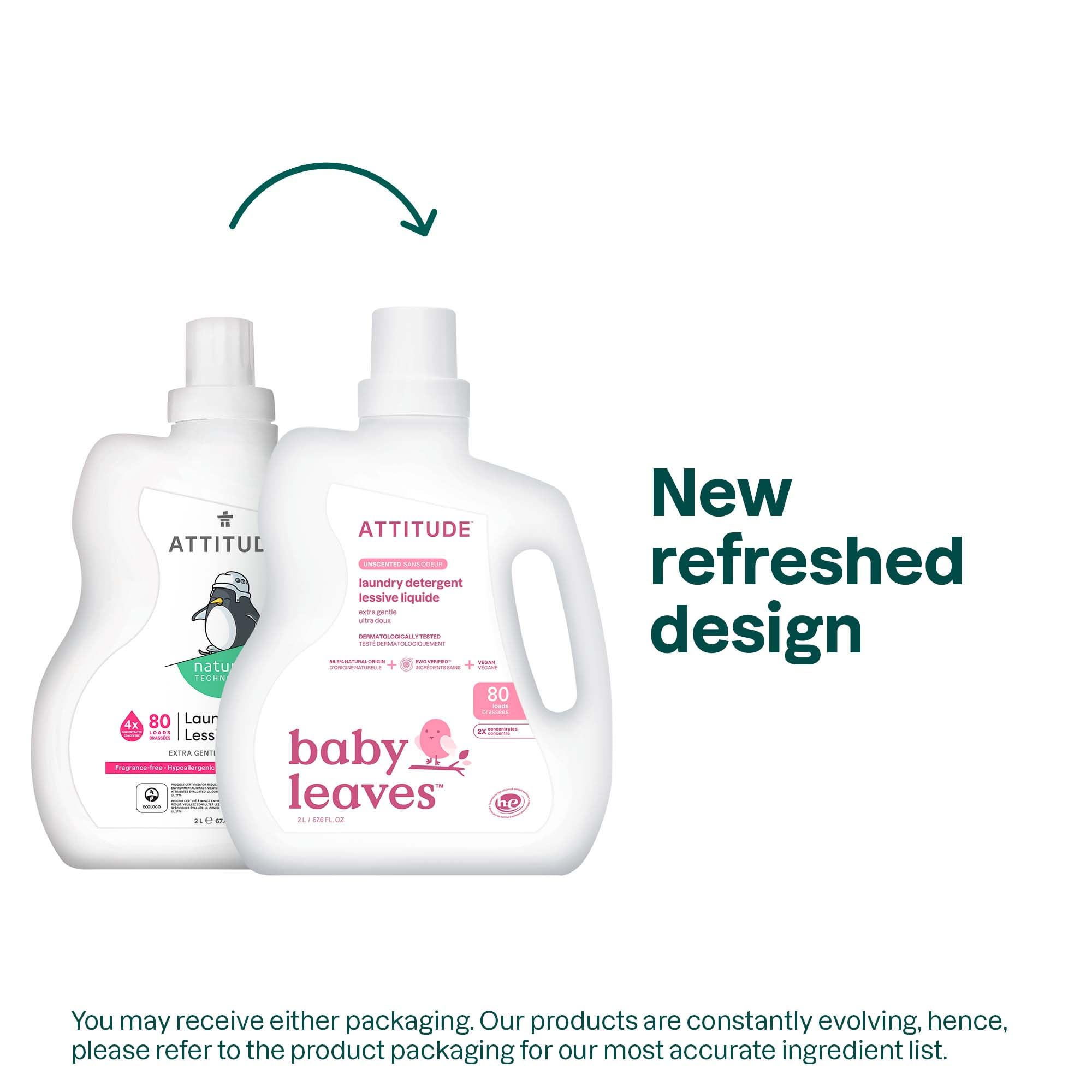 ATTITUDE Baby Laundry Detergent Liquid, EWG Verified, Safe for Baby Clothes, Infant and Newborn, Vegan and Naturally Derived Washing Soap, HE Compatible, Unscented, 80 Loads, 67.6 Fl Oz