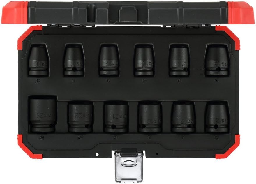 GEDORE red Impact wrench socket set, 12-piece set, 1/2", Hex socket, AF 10-24 mm, for Automotive R63003012