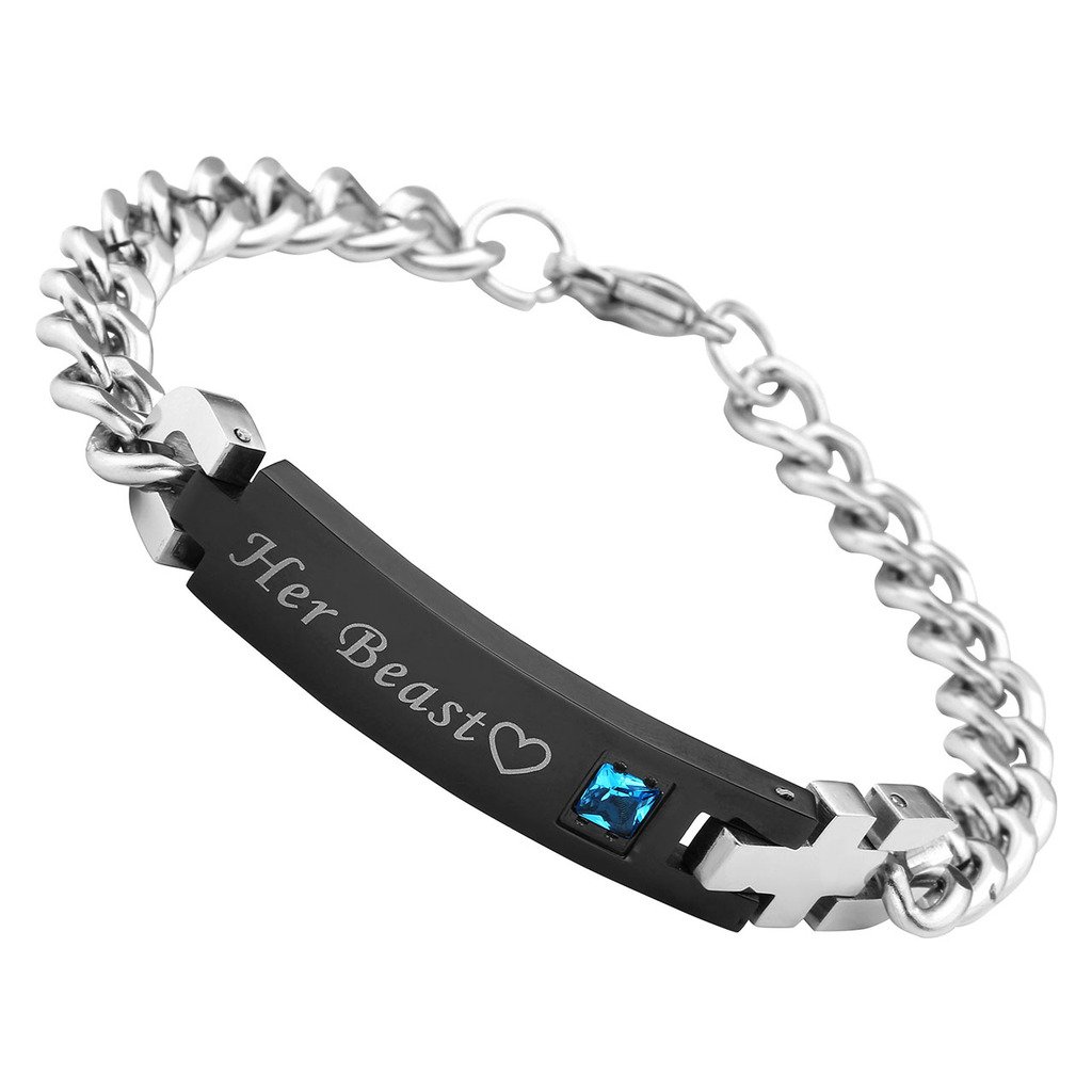 Zysta 1-2pcs His or Hers Matching Set His Beauty Her Beast Stainless Steel Couple Bracelet, Lover Relationship Mens Womens Bracelets
